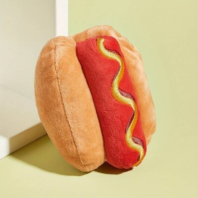 1 gab. Hot Dog Design mājdzīvnieku slīpēšanas zobi Čīkstoša plīša rotaļlieta, izturīga košļājamā rotaļlieta suņu interaktīvai piegādei