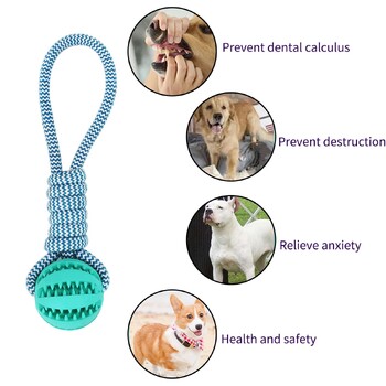 Pet Tooth Cleaning Chewing IQ Treat Ball Dispensing Food Bite Chew Knot Training Tugging Playing Rubber Rope Dog Ball Toys