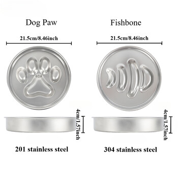21,5 см/8,46 инча Купа за храна за бавно захранване за домашни любимци Купа против задушаване Голямо куче 304/201 Неръждаема стомана Питейна вода Кръгла рибена кост Лапа за куче