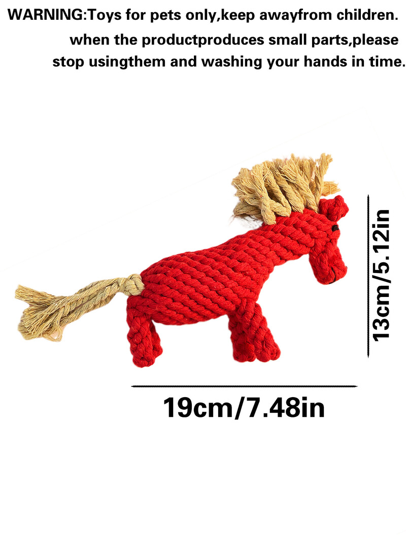 1 ručno tkana igračka za grickanje ljubimca ponija od crvenog pamučnog užeta za zabavu i interaktivne zalihe igračaka za kućne ljubimce koje su čvrste i otporne na ugrize