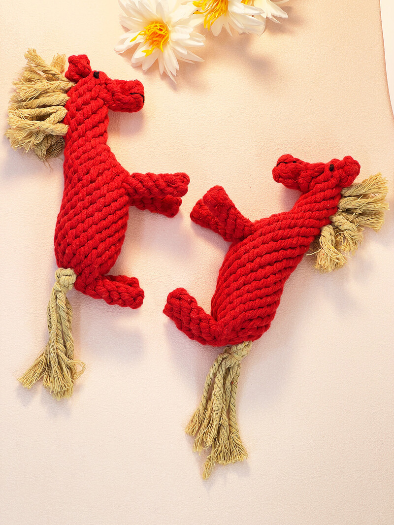 1 ručno tkana igračka za grickanje ljubimca ponija od crvenog pamučnog užeta za zabavu i interaktivne zalihe igračaka za kućne ljubimce koje su čvrste i otporne na ugrize