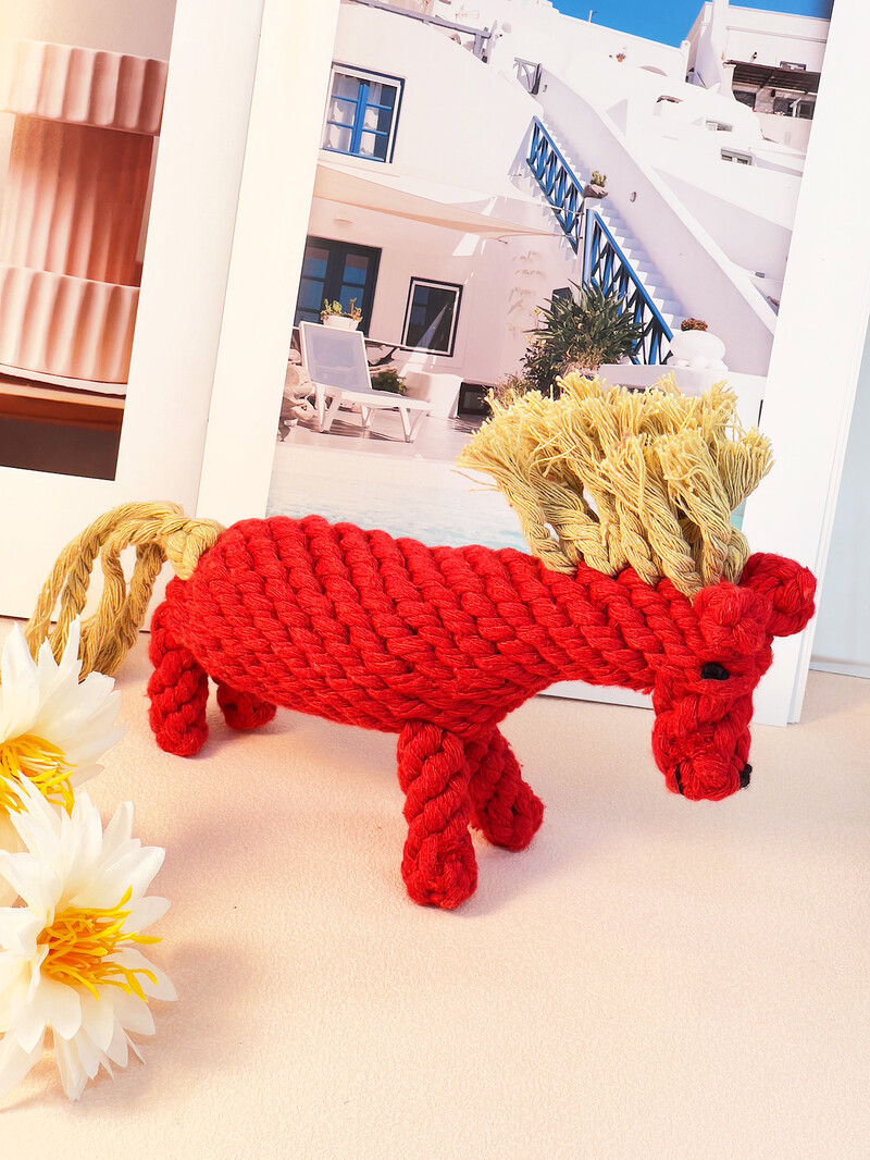 1 ručno tkana igračka za grickanje ljubimca ponija od crvenog pamučnog užeta za zabavu i interaktivne zalihe igračaka za kućne ljubimce koje su čvrste i otporne na ugrize