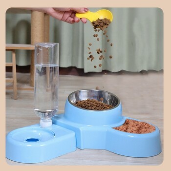 1 комплект Blue Pet Dog Cat Bowl Fountain Automatic Food Feeder Container for Cats Dogs Drinking Домашни любимци Статии Две в Едно