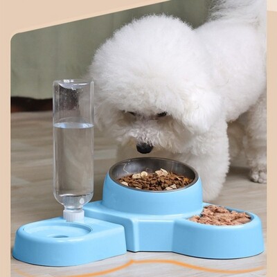 1 σετ Blue Pet Dog Cat Bowl Σιντριβάνι Αυτόματη τροφοδοσία Δοχείο τροφοδοσίας νερού για γάτες σκύλους που πίνουν είδη κατοικίδιων ζώων δύο σε ένα