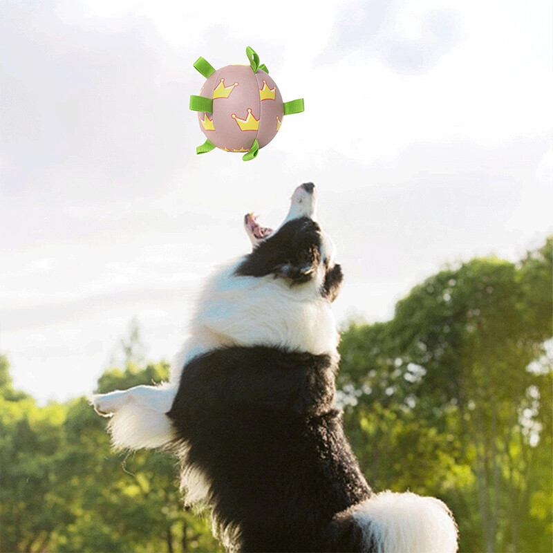 Jauna suņu vilkšanas rotaļlieta āra suņu bumba elastīga čīkstoša futbola suņu bumbas rotaļlieta Daudzfunkcionāla suņu mājdzīvnieku interaktīva bumba