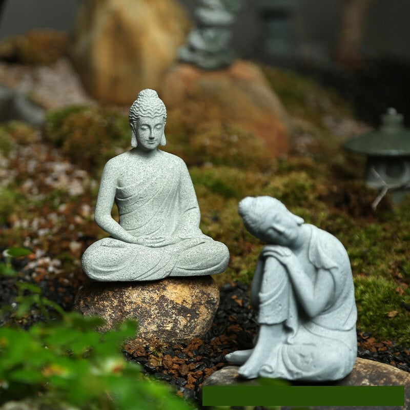 Roheline liivakivi maastik Buddha kuju väikesed kaunistused aiandus bonsai kiviktaimla mikromaastik akvaarium haljastus tee lemmikloom rahvuslikus stiilis kaunistus