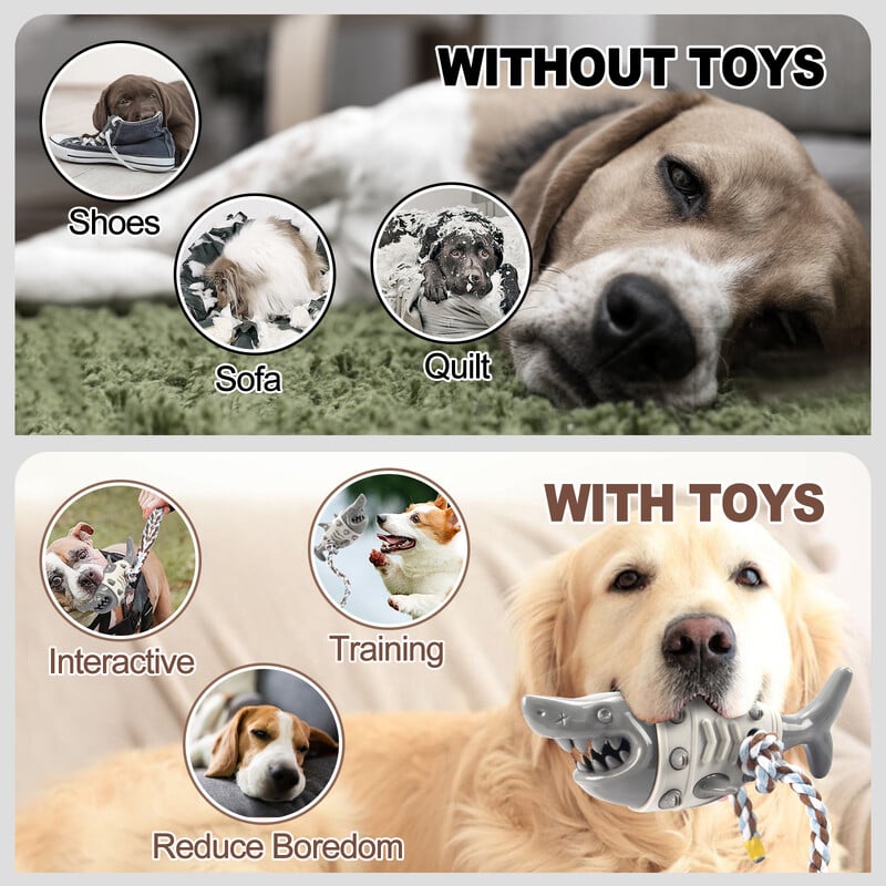 Igračke za žvakanje pasa U obliku morskog psa s užetom Igračke za brušenje zubima Čišćenje zubi Interaktivna obuka i pribor za kućne ljubimce otporan na ugriz