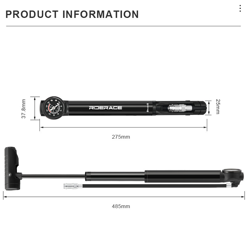 RIDERACE velosipēda sūknis ar mērierīci Augstspiediena pārnēsājamas rokas riepas gaisa piepūšana velosipēda gaisa trieciensūknis Schrader Presta Valve AV FV