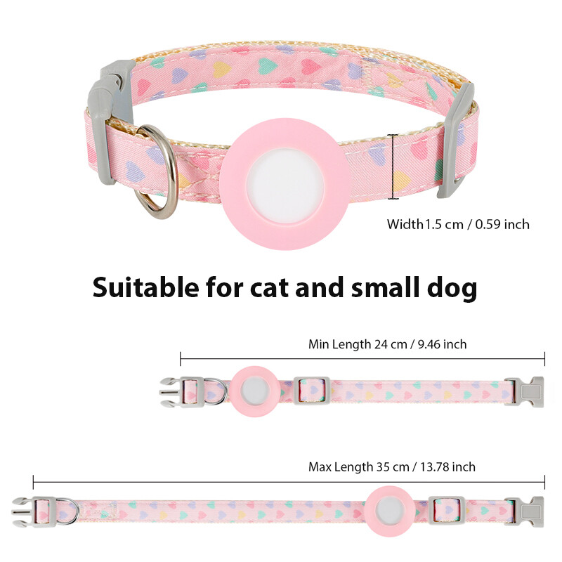 Jauka mājdzīvnieka kaklasiksna Airtagam Regulējama kakla siksna kaķim mazam sunim, izturīga kaķa kaklarota kucēna apkakle Sirds formas apdruka