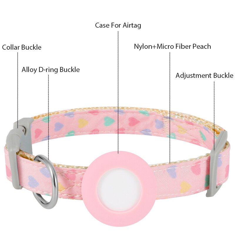 Jauka mājdzīvnieka kaklasiksna Airtagam Regulējama kakla siksna kaķim mazam sunim, izturīga kaķa kaklarota kucēna apkakle Sirds formas apdruka