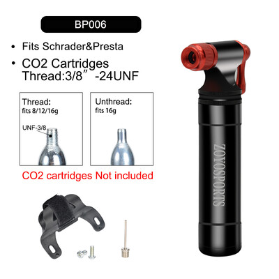 ZOYOSPORTS Велосипедна помпа за CO2, подходяща за Presta Scrader Valve Road MTB Tyre Бързо изпомпване Резба 16/12/8G Без резба 16G Касета