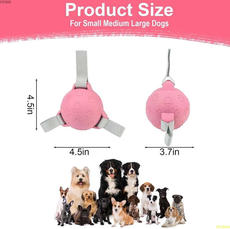 ATUBAN suņu futbola bumbas rotaļlieta ar siksnām: interaktīva gumijas ūdens rotaļlieta, ideāla dāvana suņiem, piemērota virves vilkšanai un āra spēlēm