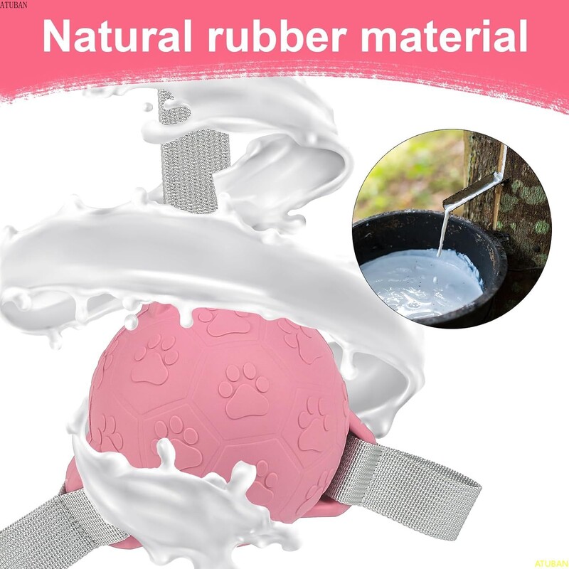 ATUBAN suņu futbola bumbas rotaļlieta ar siksnām: interaktīva gumijas ūdens rotaļlieta, ideāla dāvana suņiem, piemērota virves vilkšanai un āra spēlēm