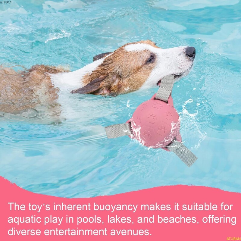 ATUBAN suņu futbola bumbas rotaļlieta ar siksnām: interaktīva gumijas ūdens rotaļlieta, ideāla dāvana suņiem, piemērota virves vilkšanai un āra spēlēm