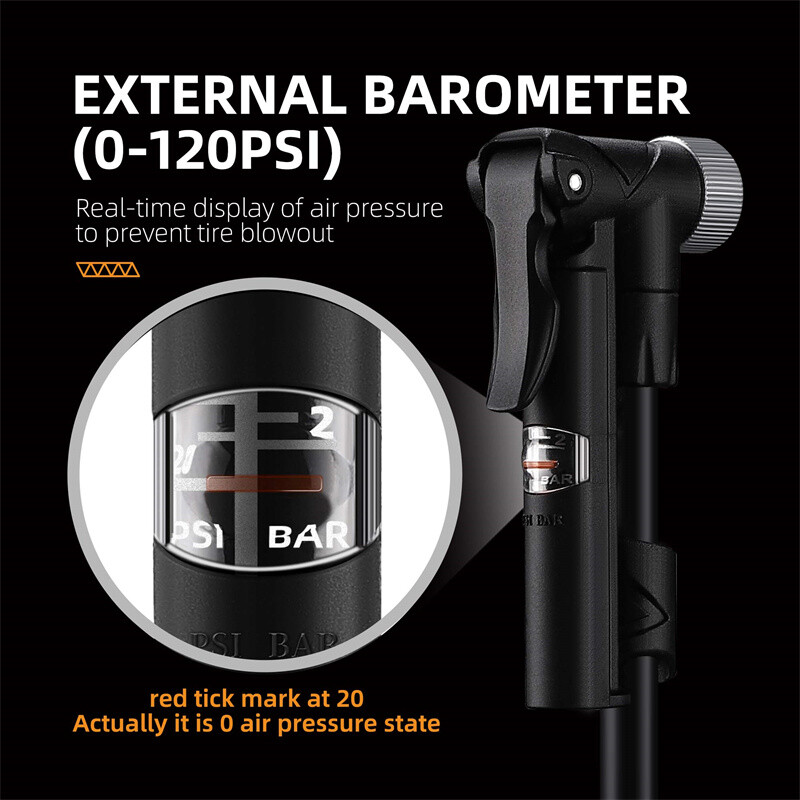 WEST BIKING Pārnēsājams MTB šosejas velosipēda sūknis 120 PSI manuālais gaisa sūknis ar spiediena mērītāju, grīdas sūknis, riepu piepūtējs, riteņbraukšanas piederumi