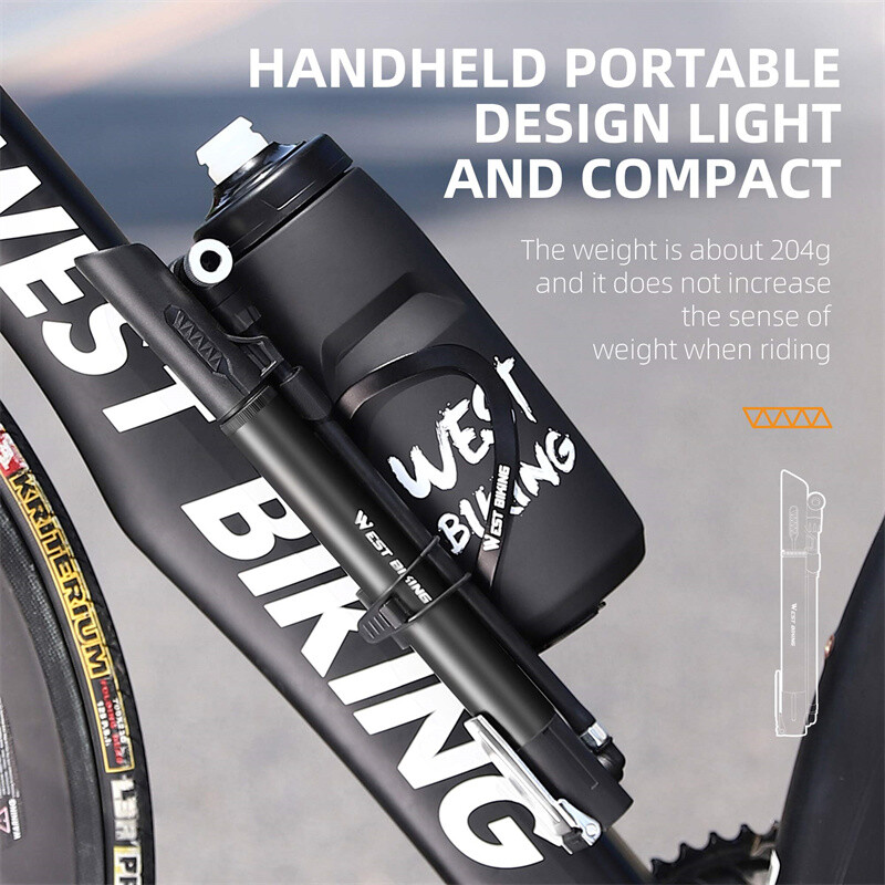 WEST BIKING Pārnēsājams MTB šosejas velosipēda sūknis 120 PSI manuālais gaisa sūknis ar spiediena mērītāju, grīdas sūknis, riepu piepūtējs, riteņbraukšanas piederumi