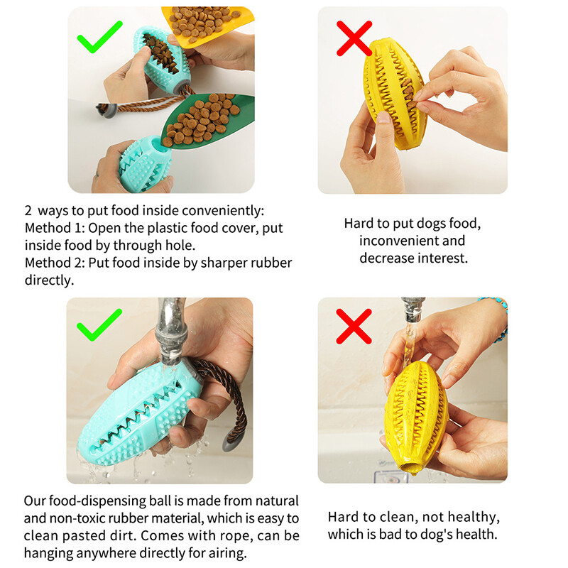 Šunų kramtomasis žaislas, skanėstas dėl nutekančio kamuoliuko dėlionė Žaisk naminių gyvūnėlių lėto tiekimo dozatorius Linksmas šuniuko dantų valymas mažiems šunims Buldogo reikmenys