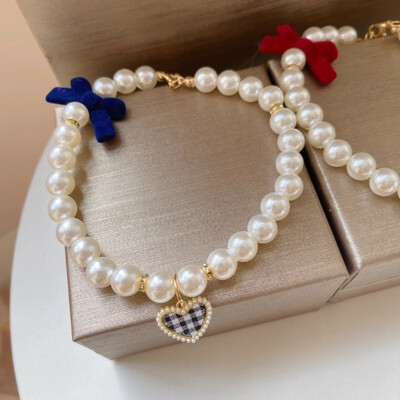 Колие за кучета Pearl Love Pet Bow яка Орнамент Сладък винтидж шал