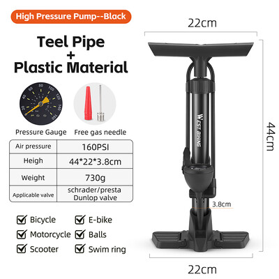 WEST BIKING velosipēda sūknis 160 PSI pārnēsājams tērauda vertikālais sūknis Schrader Presta Valve Inflator MTB šosejas velosipēdu sūkņa velosipēda piederumi