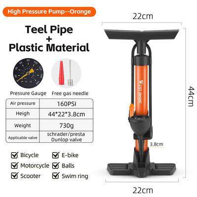WEST BIKING velosipēda sūknis 160 PSI pārnēsājams tērauda vertikālais sūknis Schrader Presta Valve Inflator MTB šosejas velosipēdu sūkņa velosipēda piederumi
