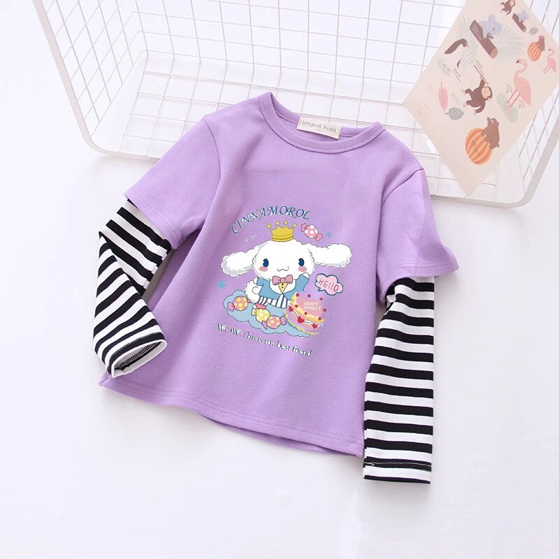 Pavasariniai ir rudeniniai vyriški ir moteriški marškinėliai su cinamono spalvos piešiniais, vaikiški universalūs padirbti dviejų dalių marškinėliai, vidutiniai ir dideli vaikiški drabužiai