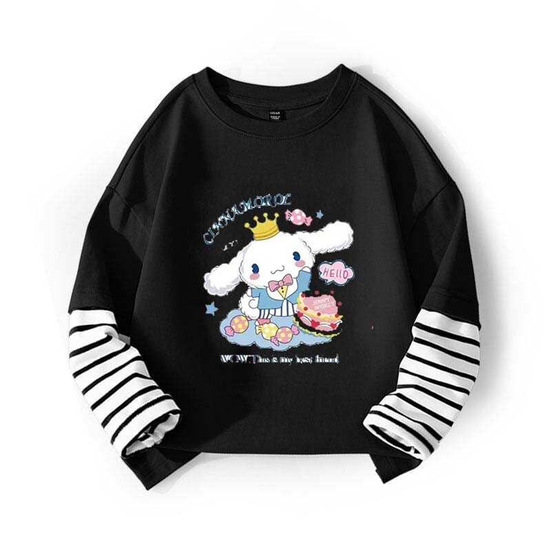 Pavasariniai ir rudeniniai vyriški ir moteriški marškinėliai su cinamono spalvos piešiniais, vaikiški universalūs padirbti dviejų dalių marškinėliai, vidutiniai ir dideli vaikiški drabužiai