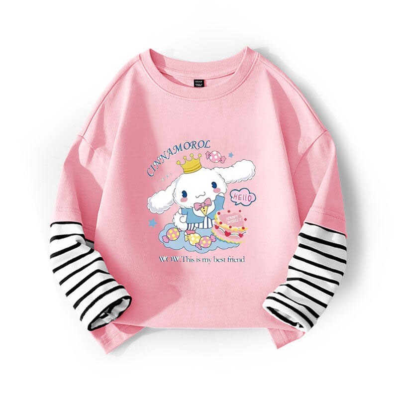 Pavasariniai ir rudeniniai vyriški ir moteriški marškinėliai su cinamono spalvos piešiniais, vaikiški universalūs padirbti dviejų dalių marškinėliai, vidutiniai ir dideli vaikiški drabužiai