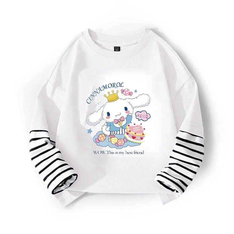 Pavasariniai ir rudeniniai vyriški ir moteriški marškinėliai su cinamono spalvos piešiniais, vaikiški universalūs padirbti dviejų dalių marškinėliai, vidutiniai ir dideli vaikiški drabužiai