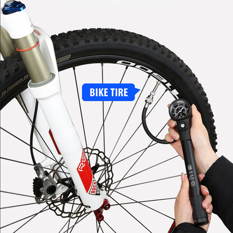 GIYO GS-41E MTB velosipēda riepu sūknis un amortizatora sūknis 300PSI augstspiediena mērinstrumentam dakšai un aizmugurējai balstiekārtai ar stiprinājuma kronšteinu