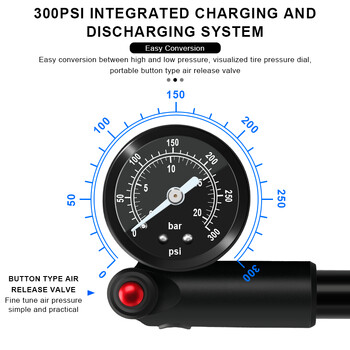 Αντλία ποδηλάτου με μετρητή υψηλής πίεσης φορητό ελαστικό χεριού αέρα φουσκώματος ποδηλάτου Αντλία αέρα σοκ για πιρούνι Schrader Presta Valve AV FV