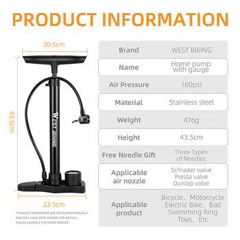 WEST BIKING Αντλία ποδηλάτου 160 PSI αντλία υψηλής πίεσης μοτοσικλέτας Αντλία αέρα οδικού ελαστικού Schrader Presta Valve αντλία ποδηλάτου αξεσουάρ ποδηλάτου