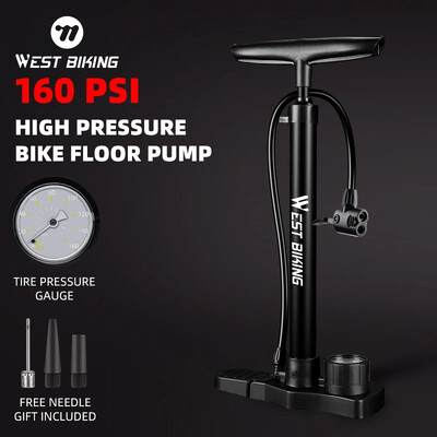 WEST BIKING Pompă de bicicletă 160PSI Pompă de înaltă presiune pentru motociclete Pompă de aer pentru anvelope de drum Schrader Valve Presta Pompă pentru biciclete Accesorii pentru biciclete