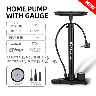 WEST BIKING velosipēda sūknis 160 PSI augstspiediena motocikla sūknis ceļa riepu gaisa sūknis Schrader Presta Valve velosipēda sūknis velosipēda aksesuārs