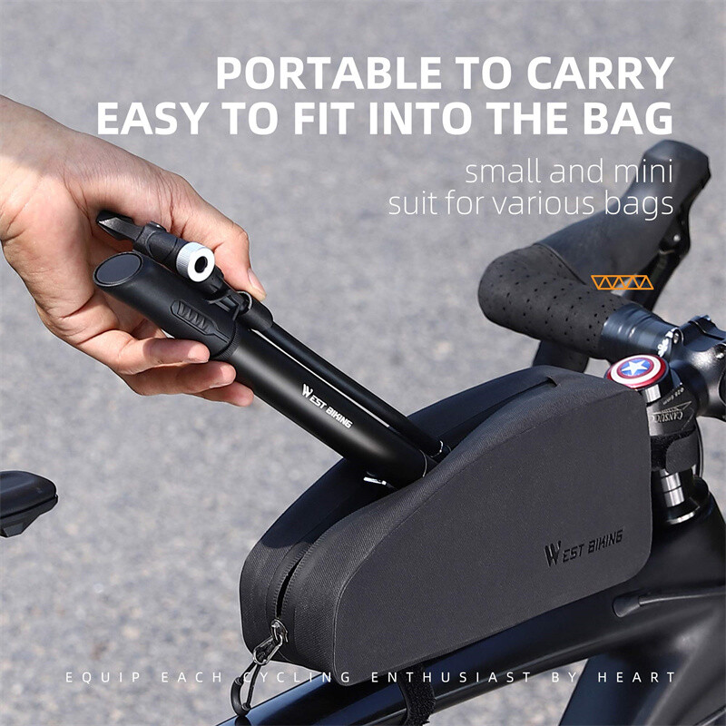 WEST BIKING velosipēda sūknis, mini pārnēsājams 120 PSI MTB šosejas velosipēdu rokas sūknis priekš Schrader Presta Valve riteņbraukšanas riepu gaisa piepūšanas