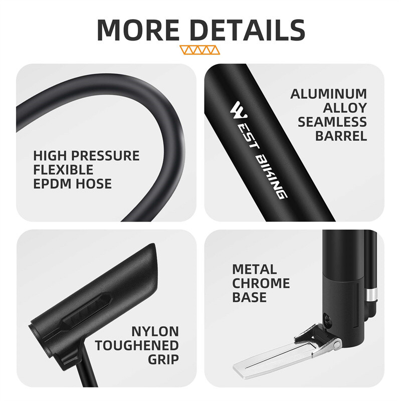 WEST BIKING velosipēda sūknis, mini pārnēsājams 120 PSI MTB šosejas velosipēdu rokas sūknis priekš Schrader Presta Valve riteņbraukšanas riepu gaisa piepūšanas