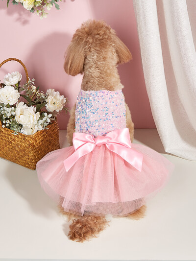 Rochie pentru animale de companie Caine Printesa Stofa Paiete Bowknot Catel Rochii cu Tulle Doggie Kitten Costume