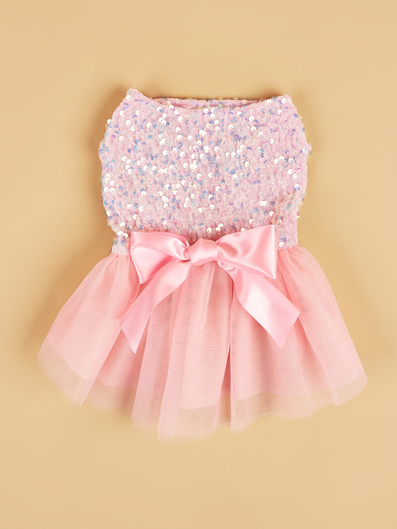 Mājdzīvnieku kleitas suns princeses auduma flitera Bowknot kucēnu kleitas ar tilla suņu kaķēnu kostīmu