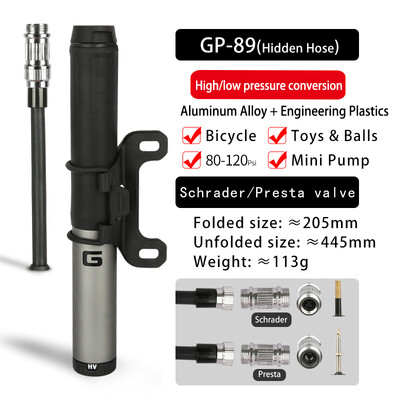 Giyo 120psi pārnēsājamais velosipēda sūknis, slēptās šļūtenes dizaina mini velosipēdu riepu piepūtējs MTB šosejas velosipēda Schrader Presta Valve rokas gaisa sūknis
