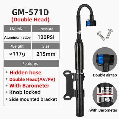 Giyo 120psi pārnēsājamais velosipēda sūknis, slēptās šļūtenes dizaina mini velosipēdu riepu piepūtējs MTB šosejas velosipēda Schrader Presta Valve rokas gaisa sūknis