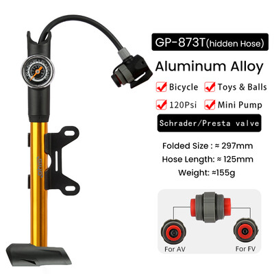 Giyo 120psi pārnēsājamais velosipēda sūknis, slēptās šļūtenes dizaina mini velosipēdu riepu piepūtējs MTB šosejas velosipēda Schrader Presta Valve rokas gaisa sūknis