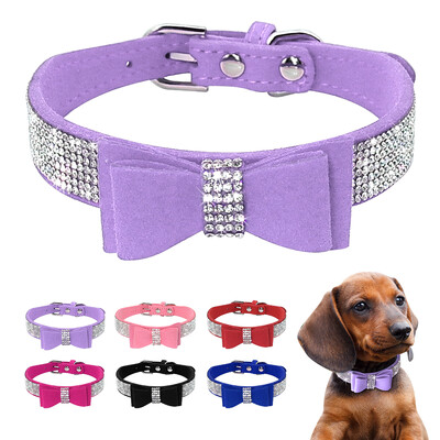 Mic Mediu Bling Bling Strasuri Piele Căprioară Bucuri Accesorii Guler pentru câini Ajustabil pentru animale de companie Cățeluș Pisicuță Pug Colier Gulere