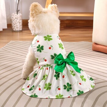 Green Clover Puppy Dog Dress St Patrick Day Pet Dog Тюл пола с папийонка Lucky Clover Празнични рокли за малки кучета Котки