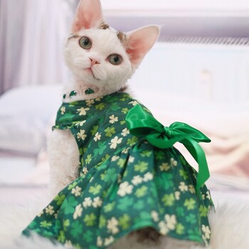 Green Clover Puppy Dog Dress St Patrick Day Pet Dog Тюл пола с папийонка Lucky Clover Празнични рокли за малки кучета Котки