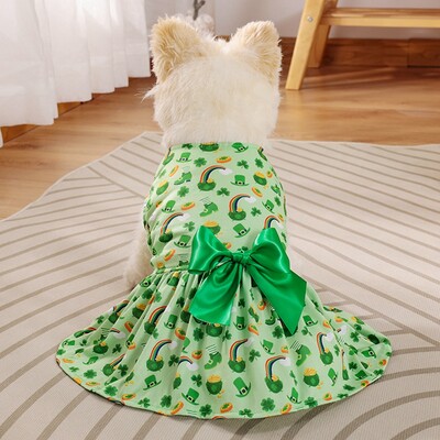 Zaļā āboliņa kucēna suņa kleita St Patrick Day Pet Dog Tille svārki ar tauriņu Lucky Clover svētku kleitas maziem suņiem kaķiem