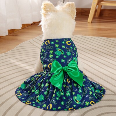 Zaļā āboliņa kucēna suņa kleita St Patrick Day Pet Dog Tille svārki ar tauriņu Lucky Clover svētku kleitas maziem suņiem kaķiem