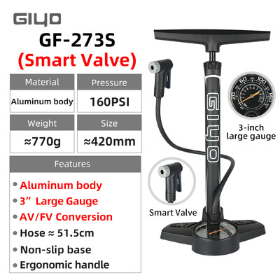 GIYO 160PSI velosipēda grīdas sūknis MTB šosejas velosipēda manuālais gaisa sūknis balons Presta Schrader vārsta riepu piepūšanas iekārta ar 3 collu mērinstrumentu