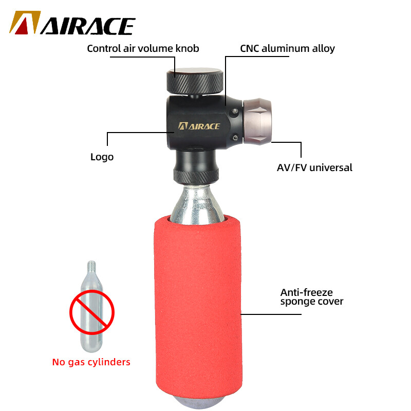 AIRACE mini velosipēda CO2 sūkņa pārnēsājamais riepu piepūtējs priekš Schrader Presta adaptera MTB šosejas velosipēda alumīnija sakausējuma automātiskais sūknis