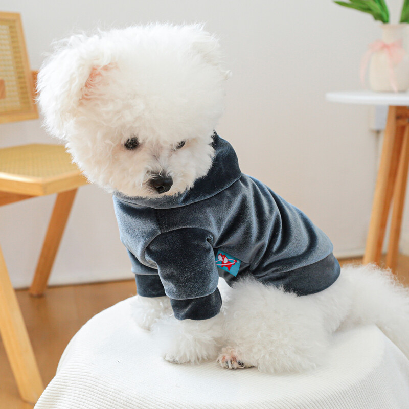 1Gb mājdzīvnieku apģērbs pavasara un rudens pelēki zila samta cepure, kapuce Mājas apģērbs, kas piemērots maziem un vidējiem suņiem