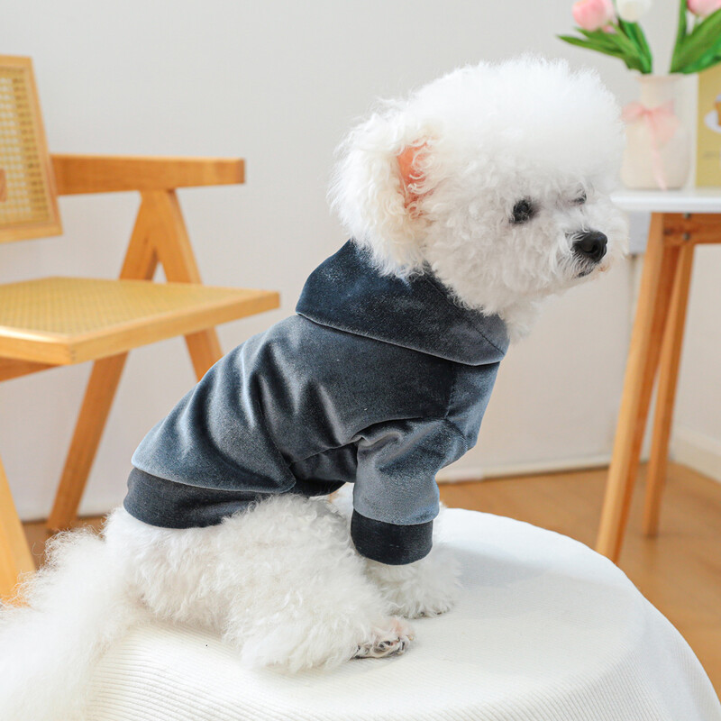 1Gb mājdzīvnieku apģērbs pavasara un rudens pelēki zila samta cepure, kapuce Mājas apģērbs, kas piemērots maziem un vidējiem suņiem