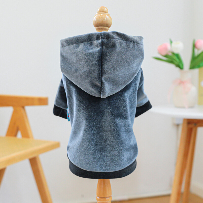 1Gb mājdzīvnieku apģērbs pavasara un rudens pelēki zila samta cepure, kapuce Mājas apģērbs, kas piemērots maziem un vidējiem suņiem